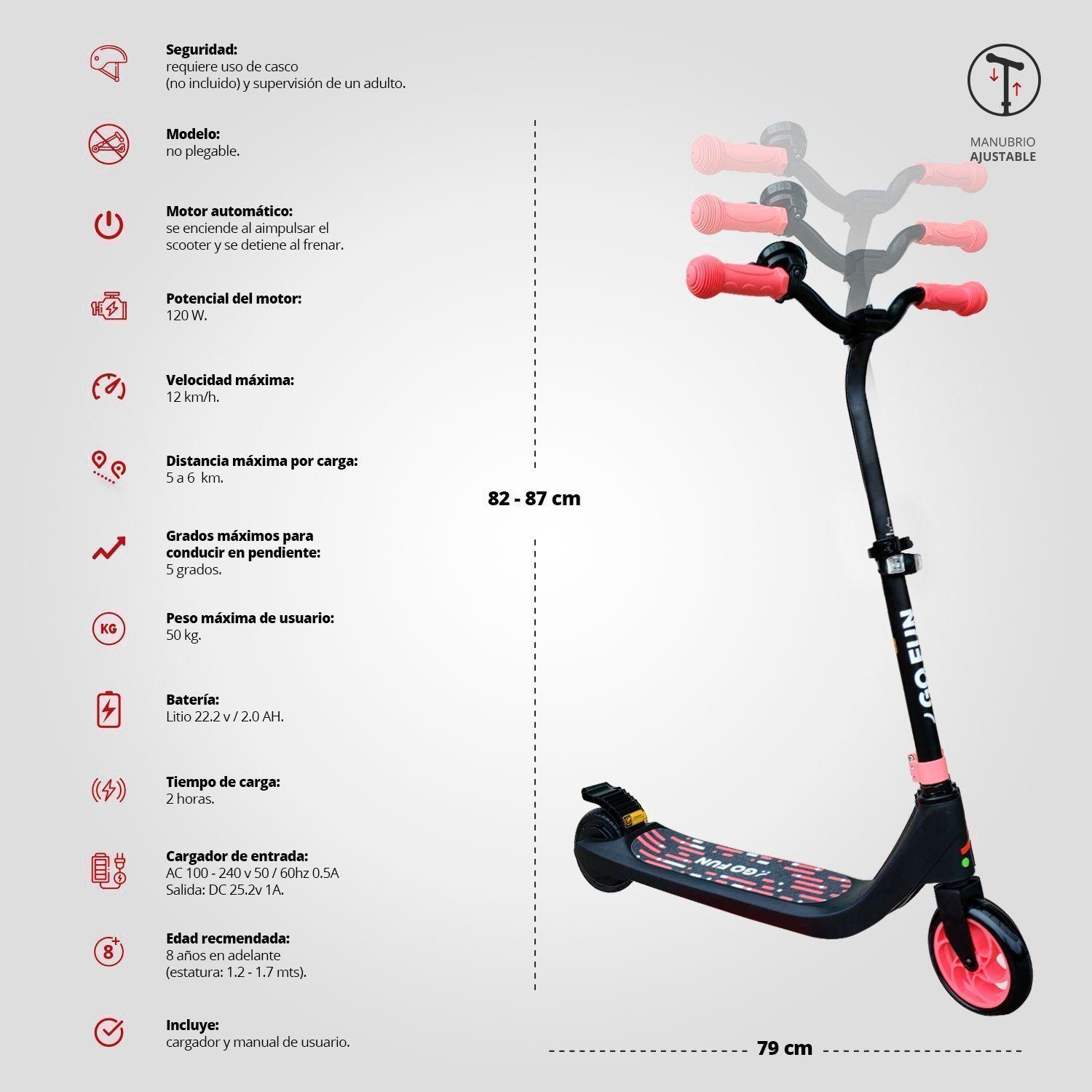Scooter Eléctrico Faro y Altura Ajustable Rosado-2
