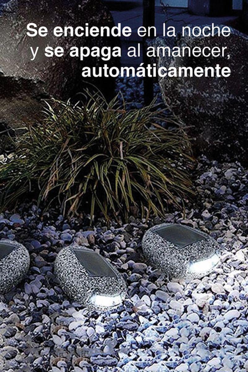 Pack 4 Lámpara LED Solar Forma de Piedra Gris-5