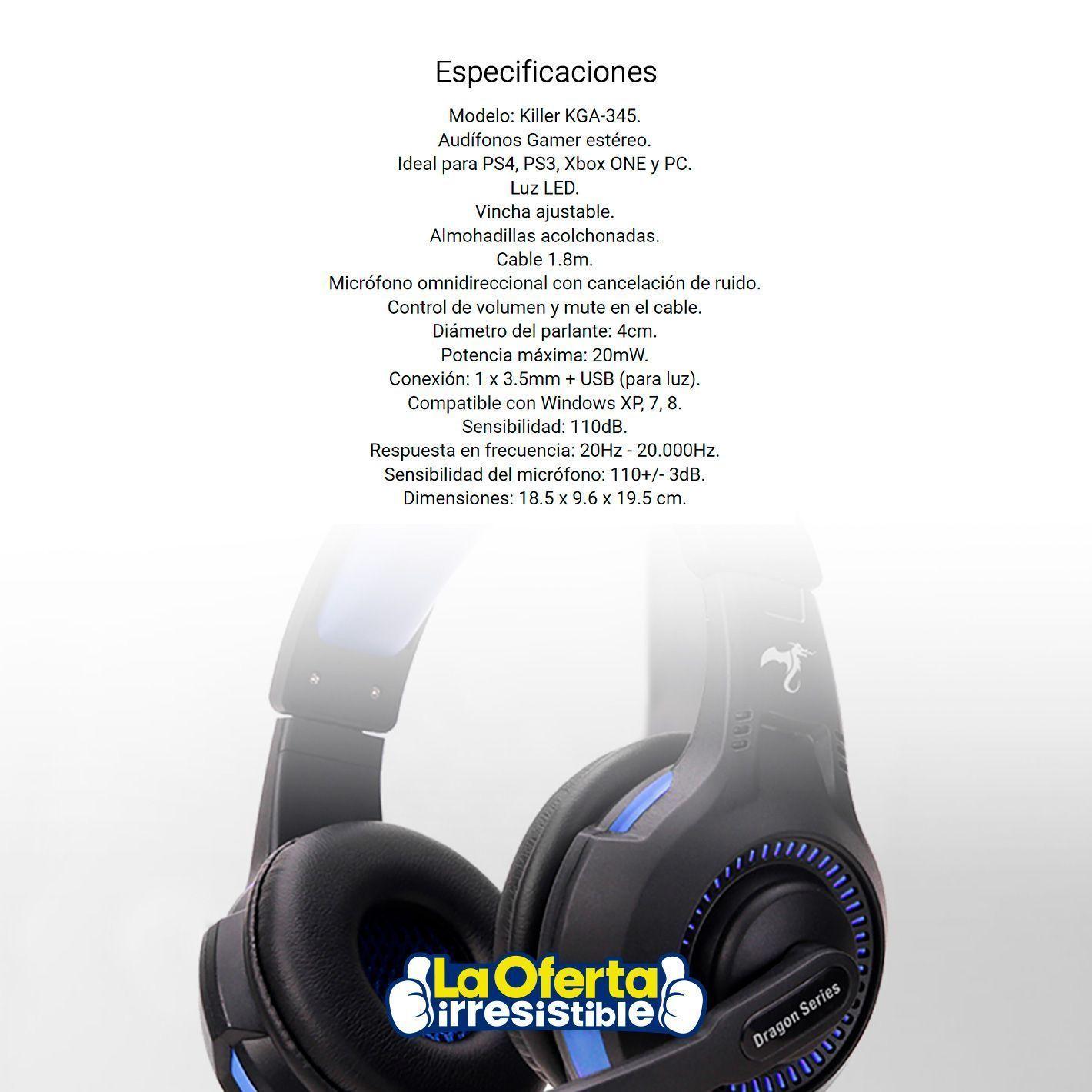 Pack de 10 Audífonos Gamer Kolke Killer Azul-3