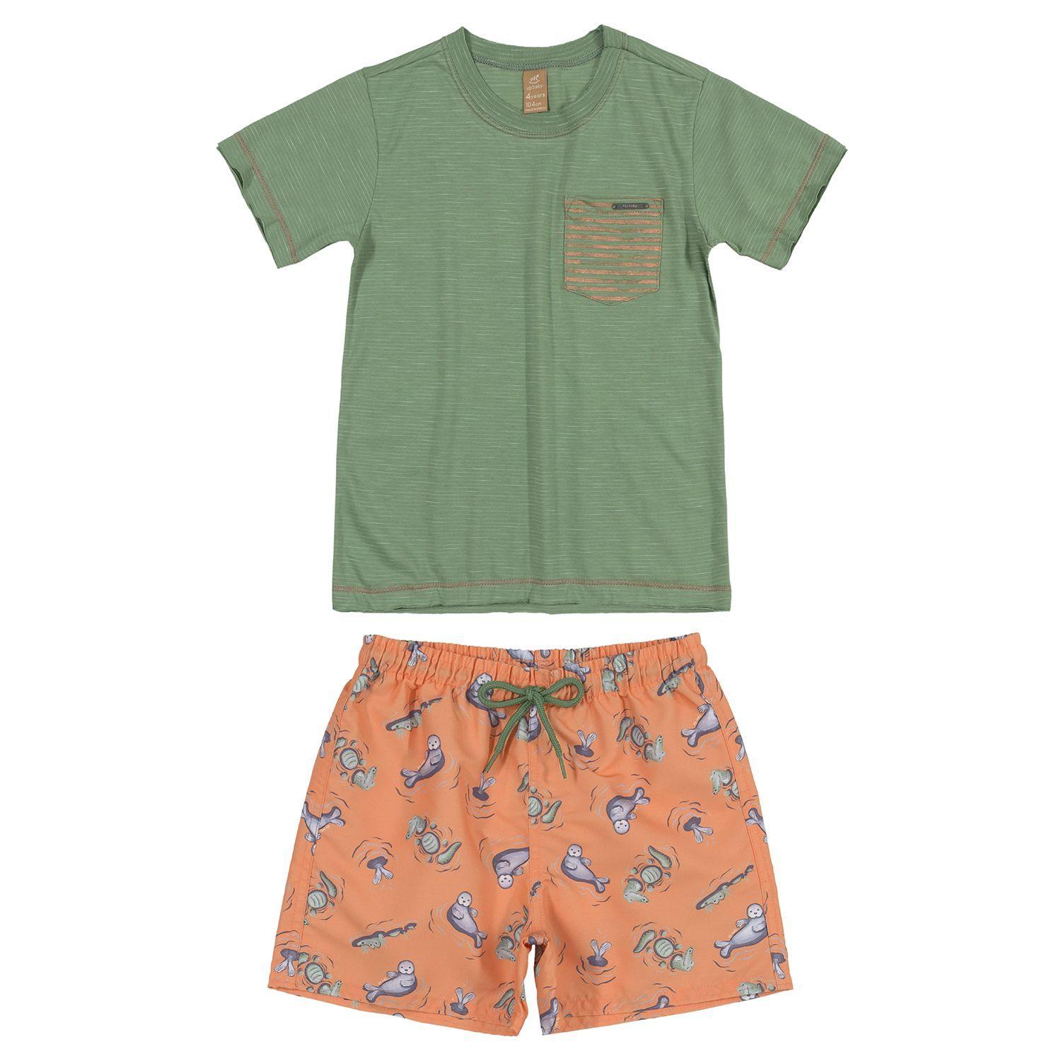 Conjunto del Mar Polera y Shorts Verde y Naranja Up Baby-0