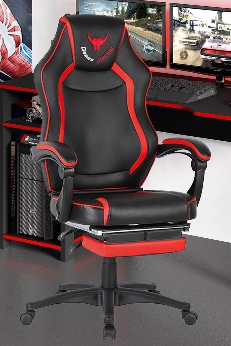 Silla Gamer Racing Game PVC Apoya Pies Rojo-1
