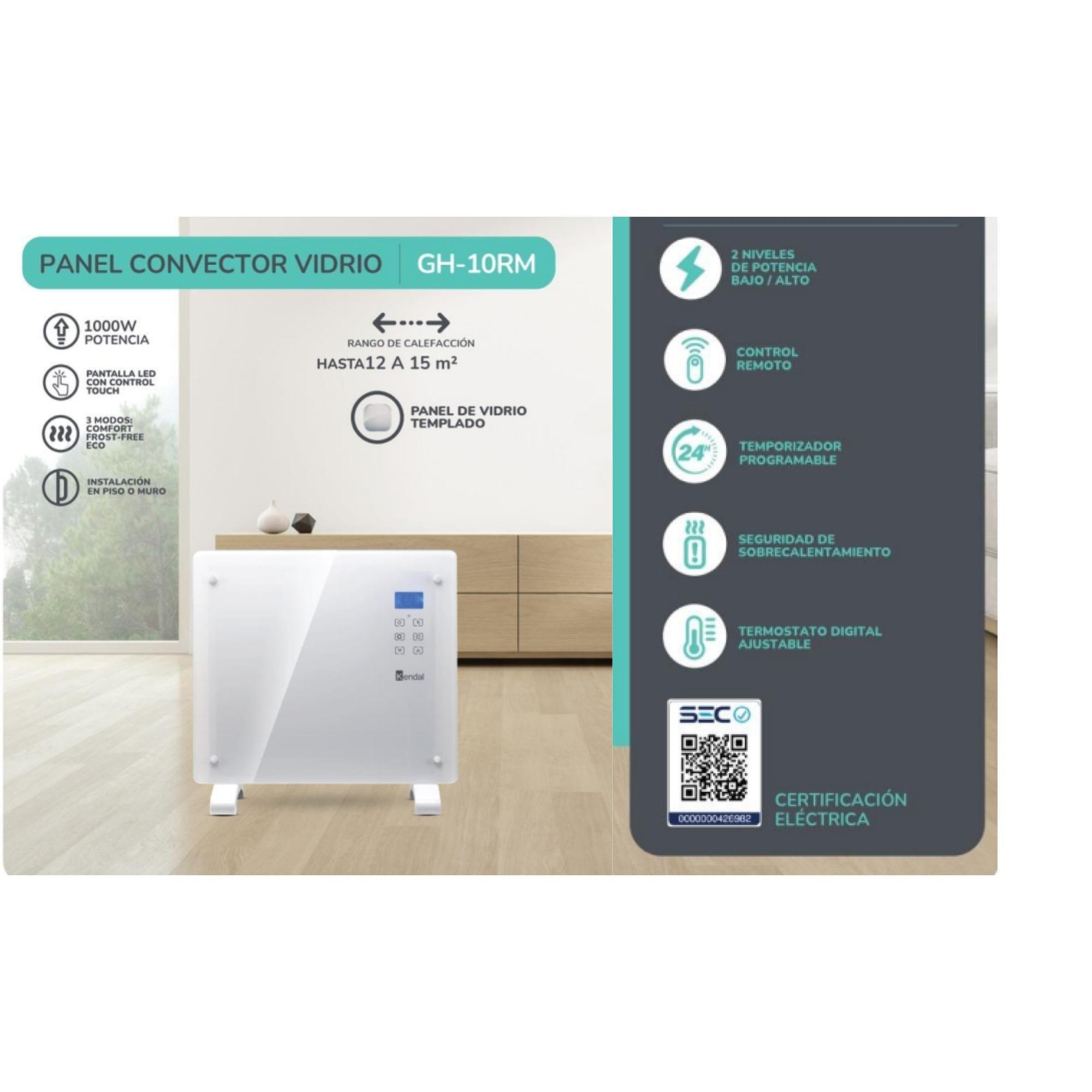 Panel Convector Calefactor Electrico Vidrio 1000W 3 Mod GH-10RM Kendal-3