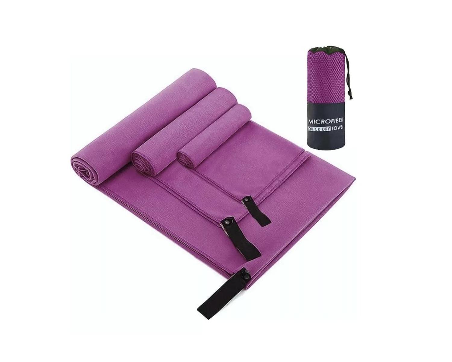 Toalla Baño Viaje De Microfibra De Secado Rápido, 3 Pcs VIOLETA-0