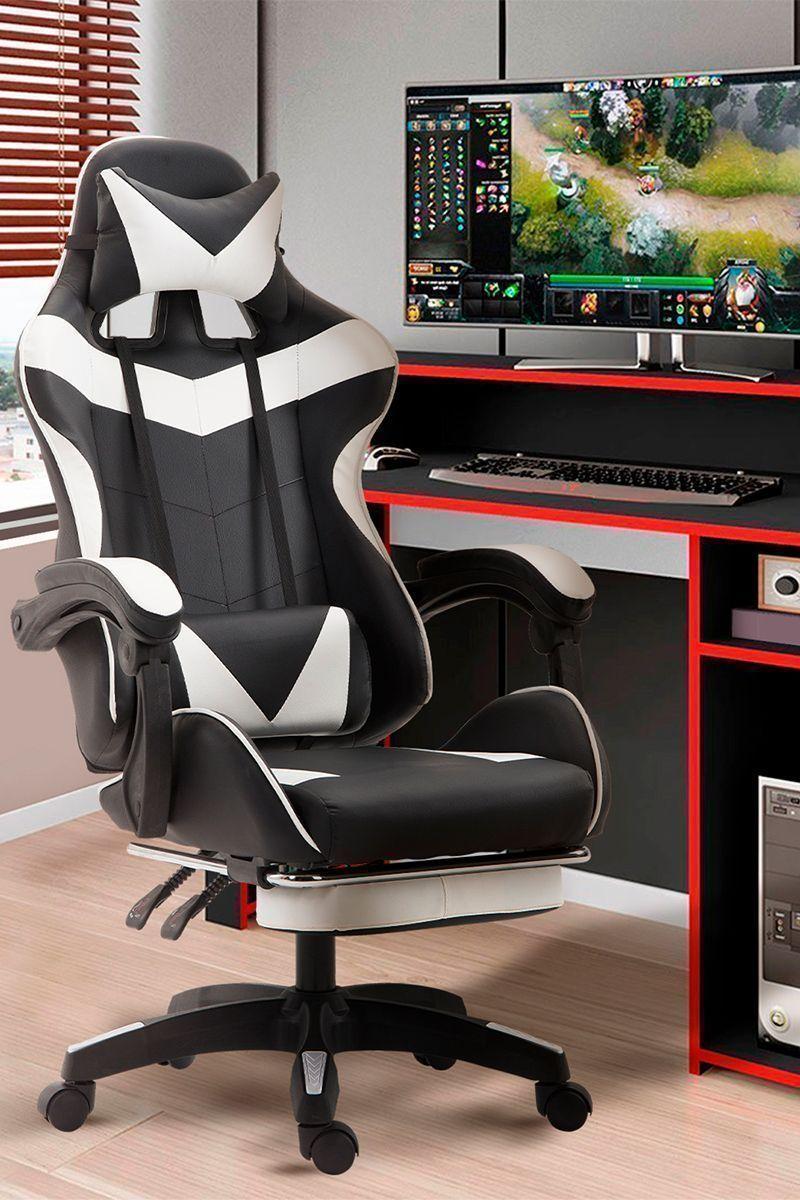 Silla Gamer Ultimate Racing con Reposapiés Blanco-1