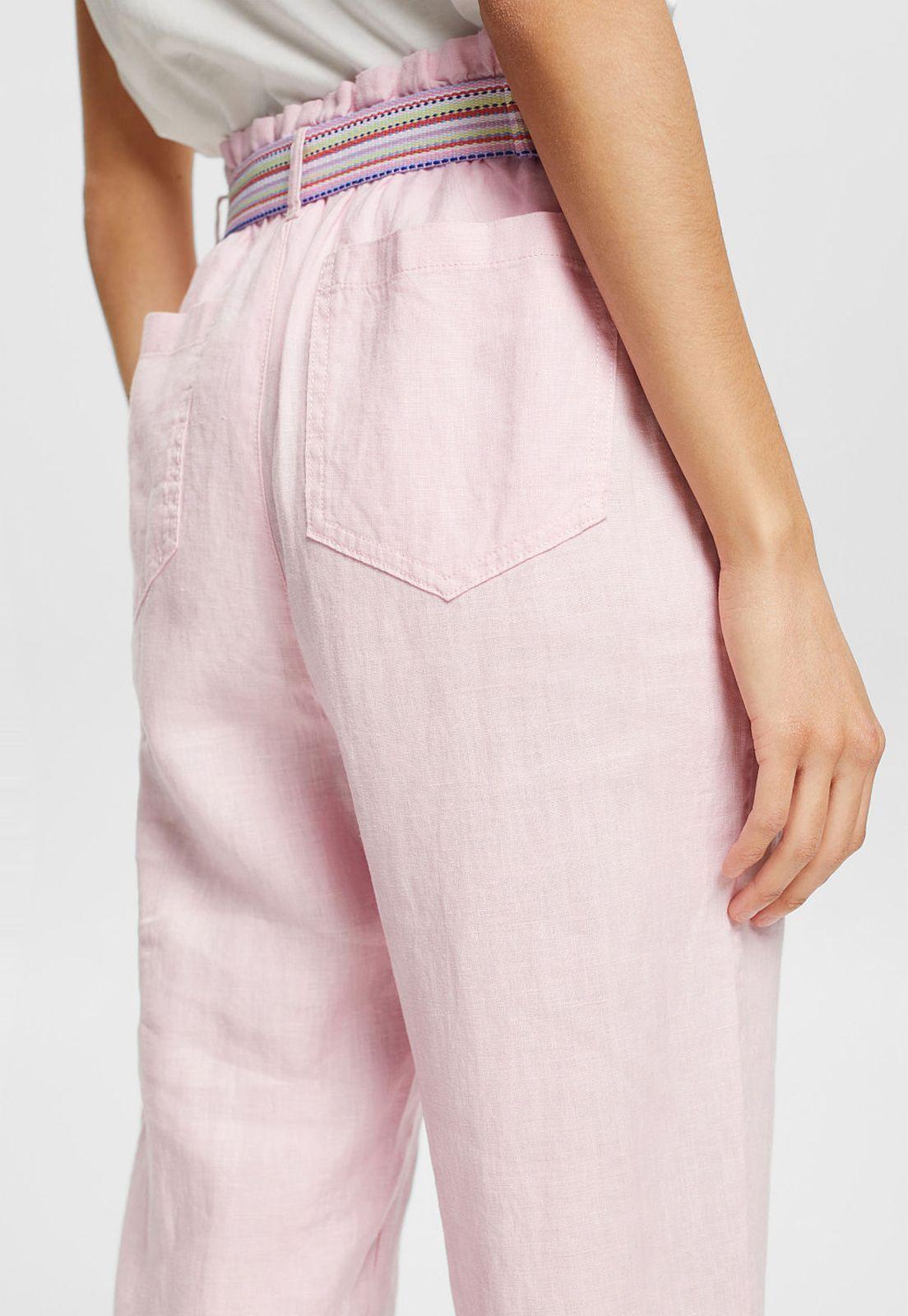 Pantalón De Lino Con Cinturón De Colores Esprit-2