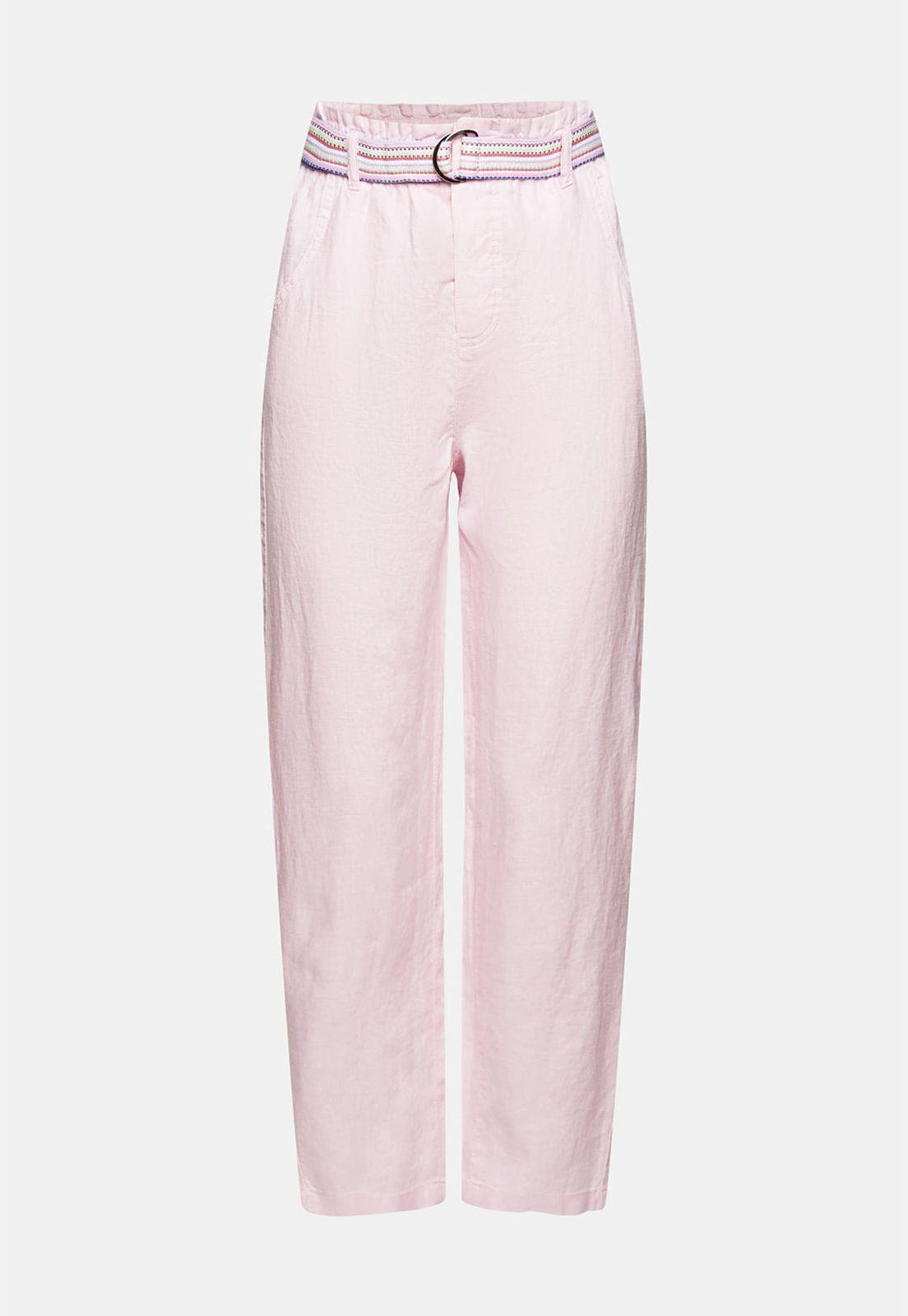 Pantalón De Lino Con Cinturón De Colores Esprit-3
