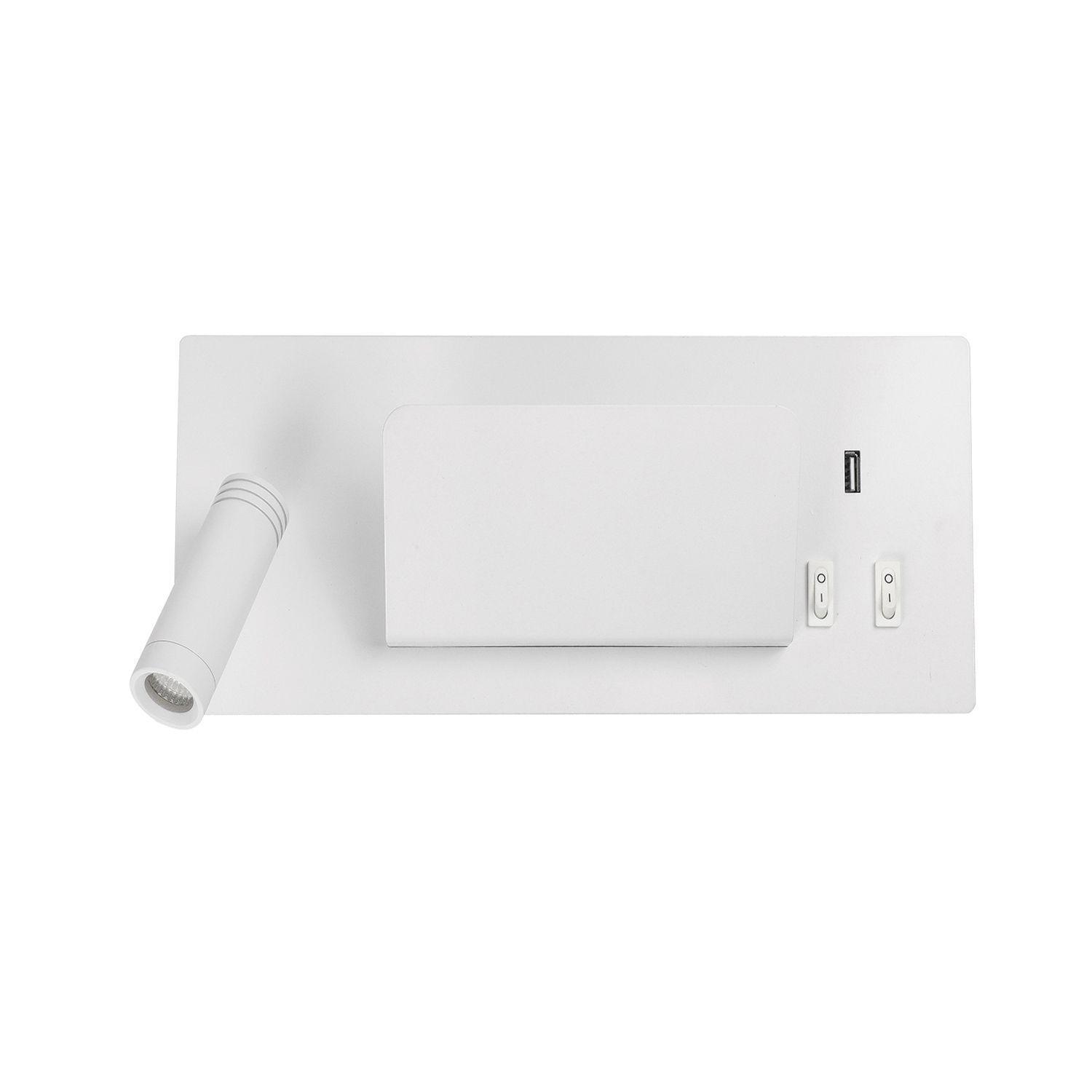 Apliqué Lámpara LED Rectangular Cabecera Lectura Con USB Blanco 6W+3W-0