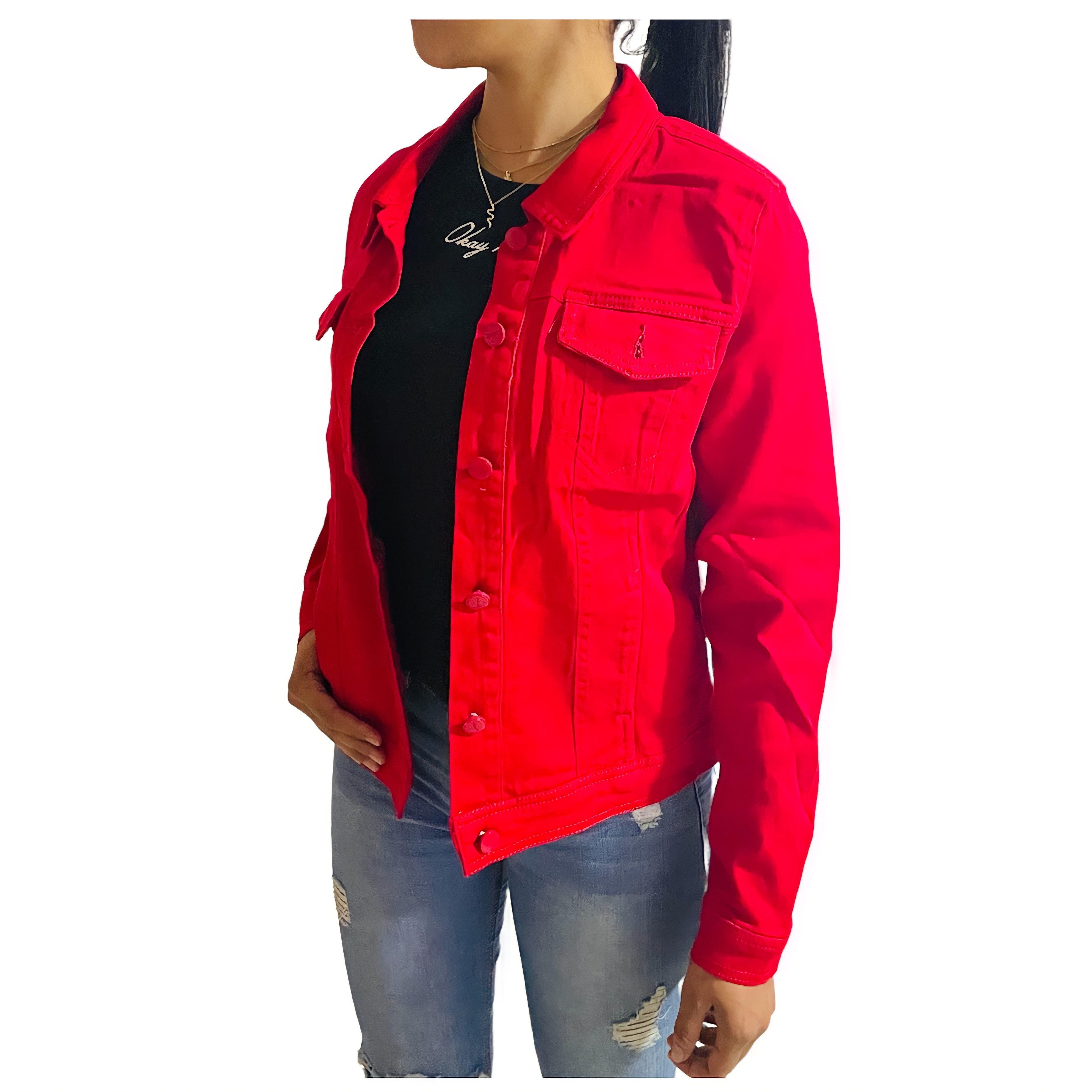 Chaqueta Jeans Mezclilla Colors Mujer Roja-1