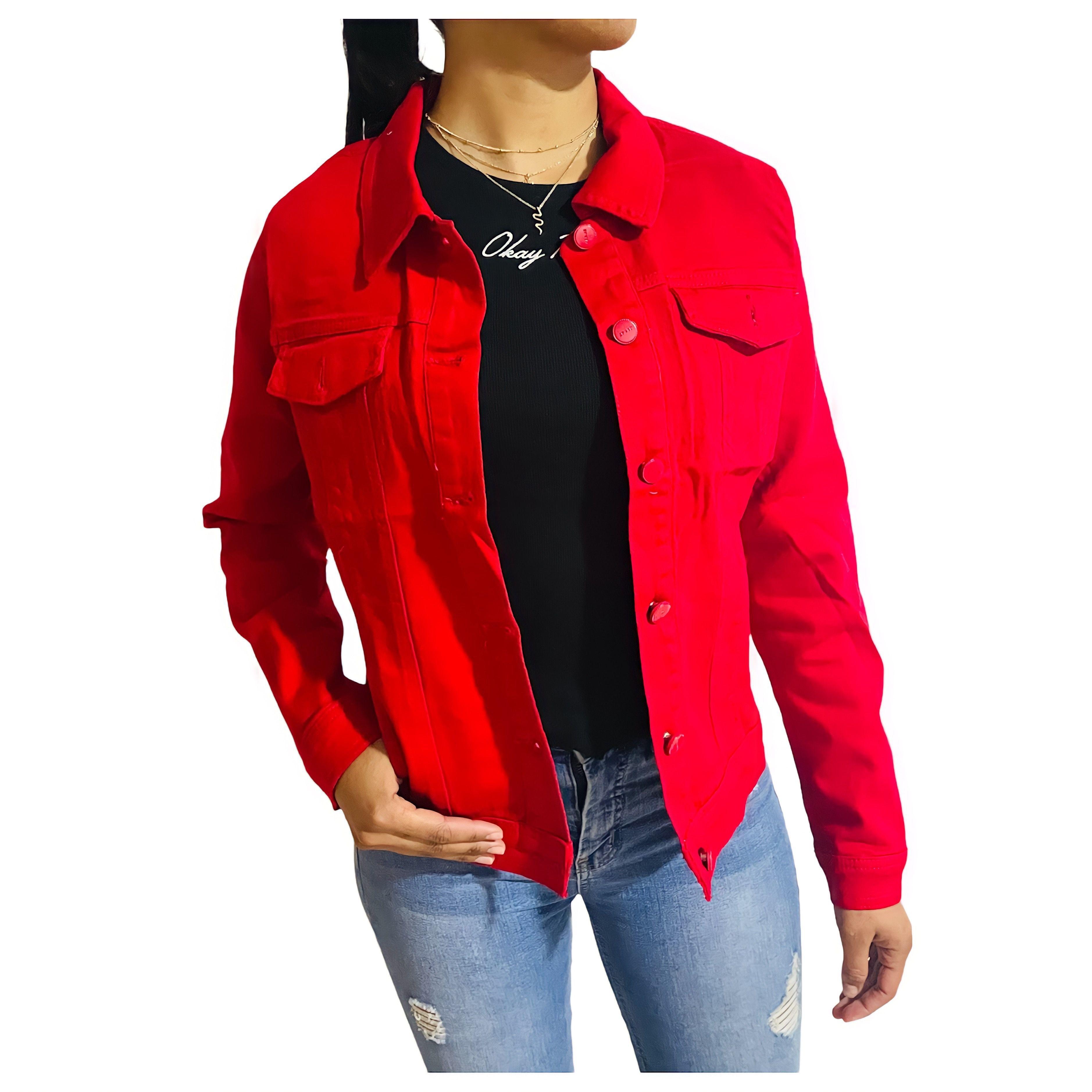 Chaqueta Jeans Mezclilla Colors Mujer Roja-0