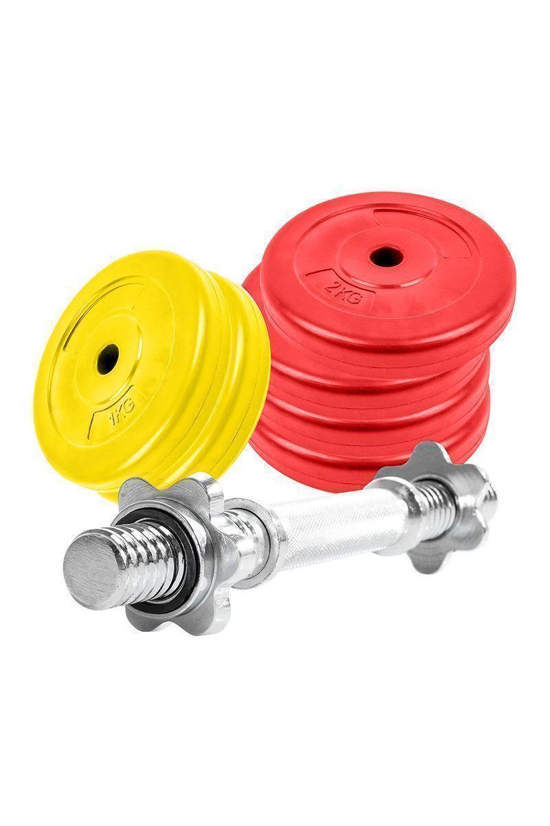 Pack Mancuerna 40cm + 10 Kg Discos Cemento-3