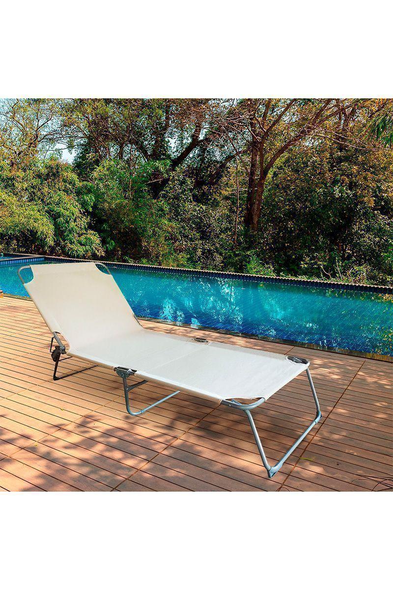 Reposera de Terraza Reclinable 188x57x26cm Beige-1