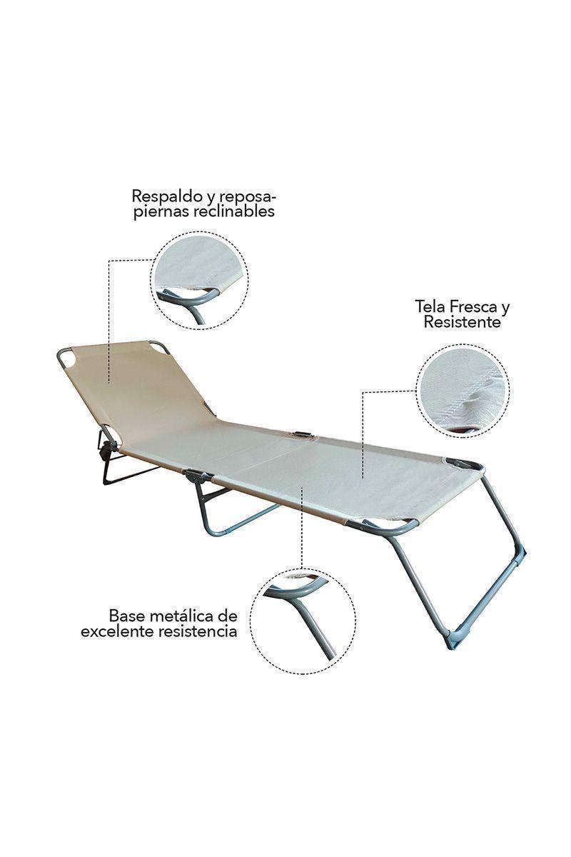 Reposera de Terraza Reclinable 188x57x26cm Beige-4