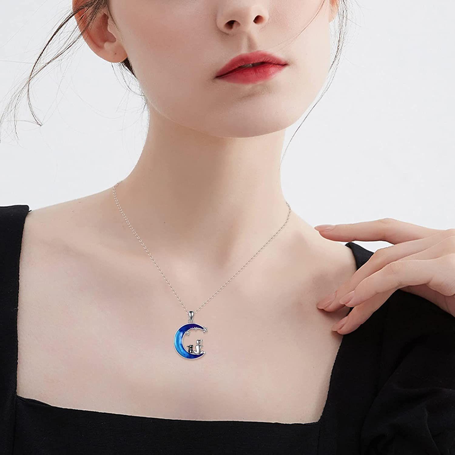 Collar Gato Negro Luna Plata 925-2