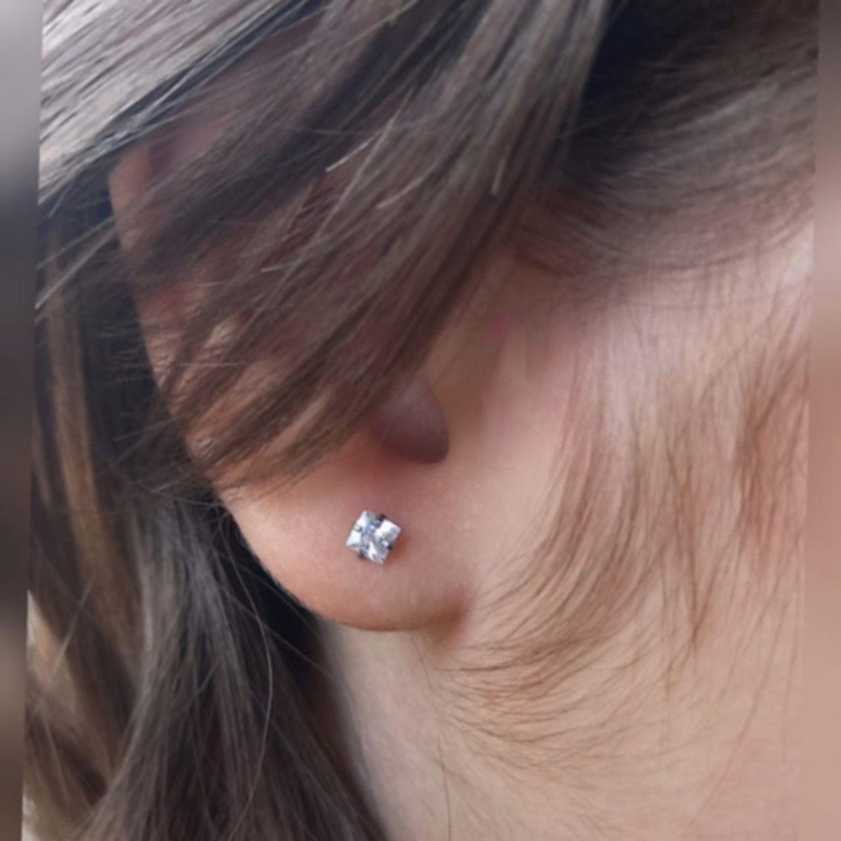 Aros Punto de Luz Acero Inoxidable Blanco Zirconio Cuadrado 3mm-3
