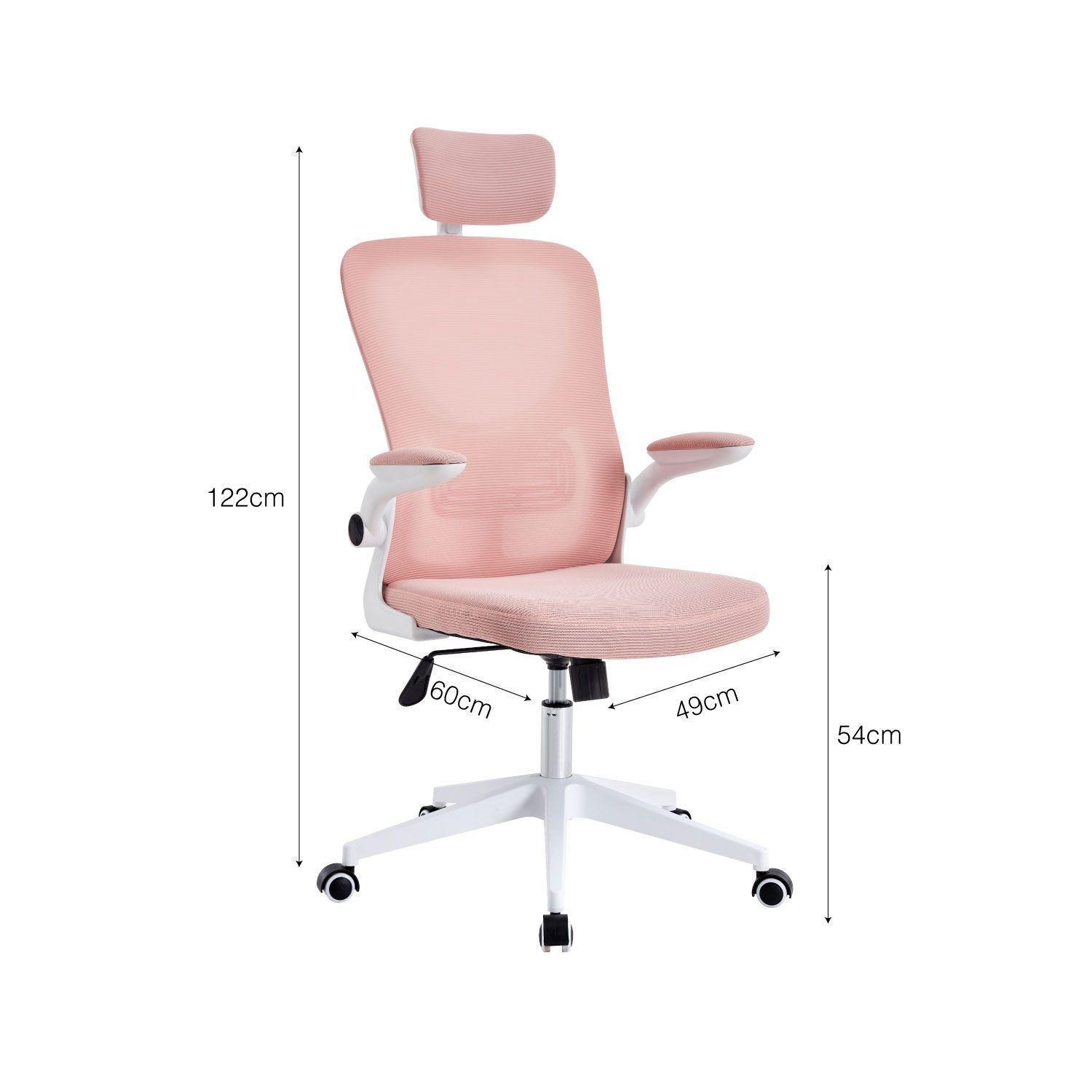 Silla de Oficina con Reposa Brazos y Cabeza Rosa-2