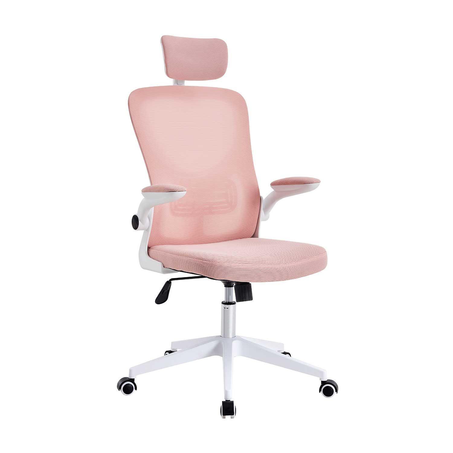 Silla de Oficina con Reposa Brazos y Cabeza Rosa-0