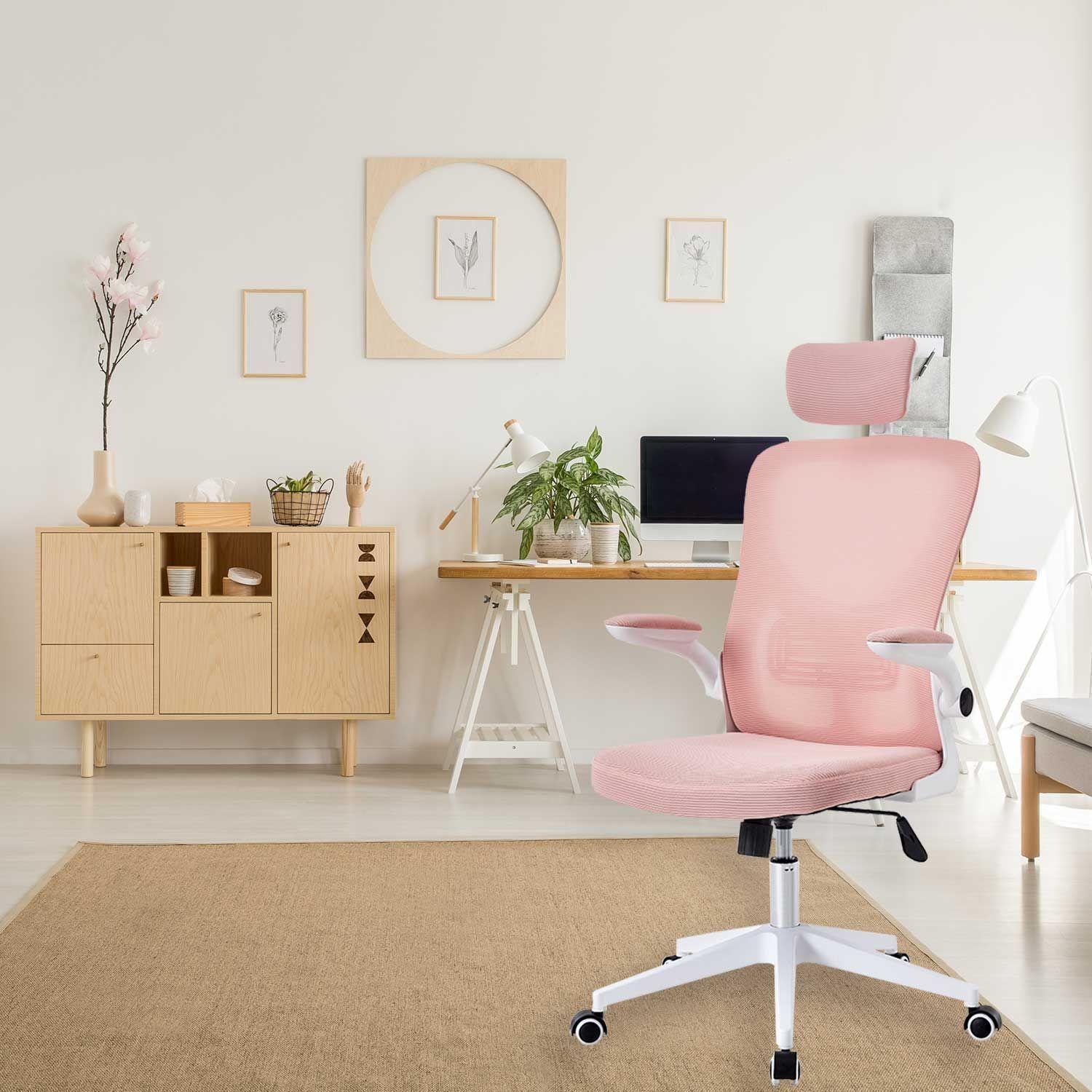 Silla de Oficina con Reposa Brazos y Cabeza Rosa-5