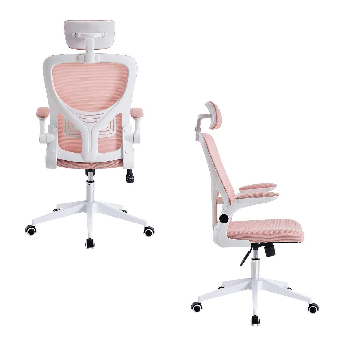 Silla de Oficina con Reposa Brazos y Cabeza Rosa-3