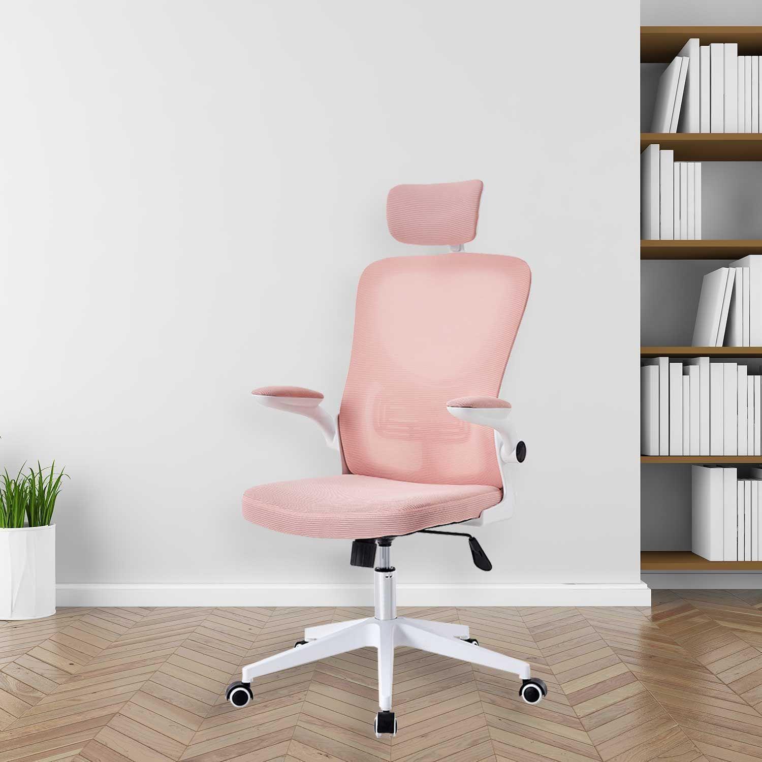 Silla de Oficina con Reposa Brazos y Cabeza Rosa-1