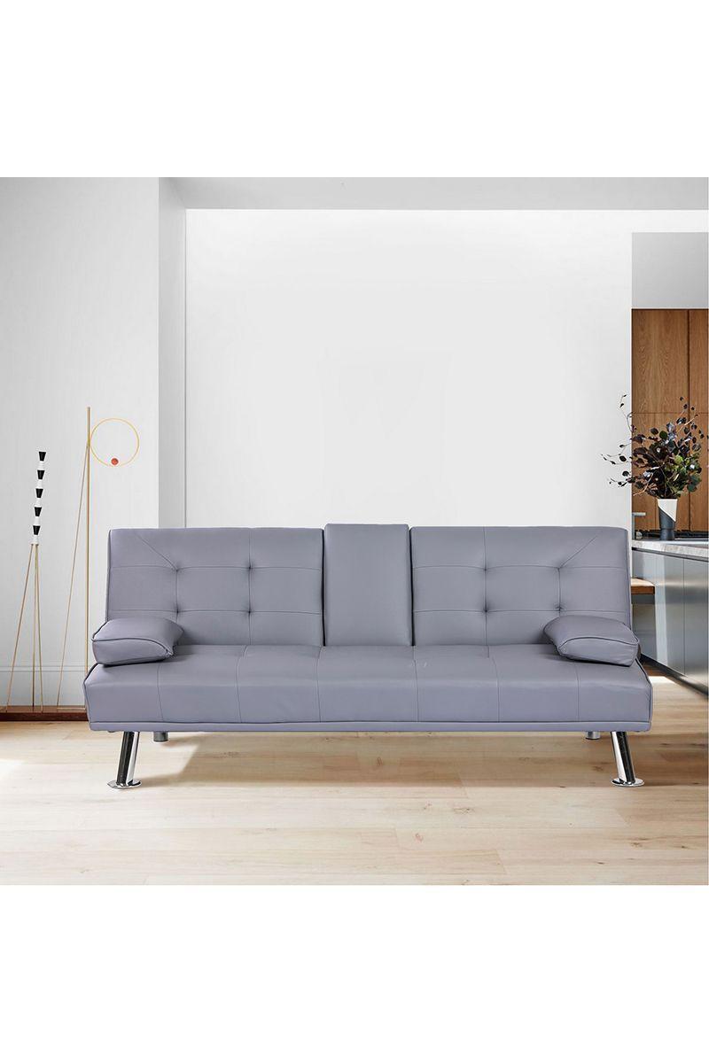 Futón con Apoya Vasos de PU 72x79x167 cm Gris-5