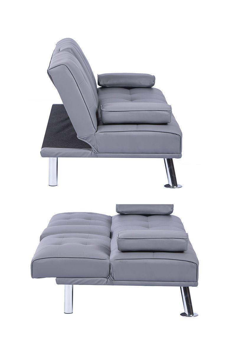 Futón con Apoya Vasos de PU 72x79x167 cm Gris-3