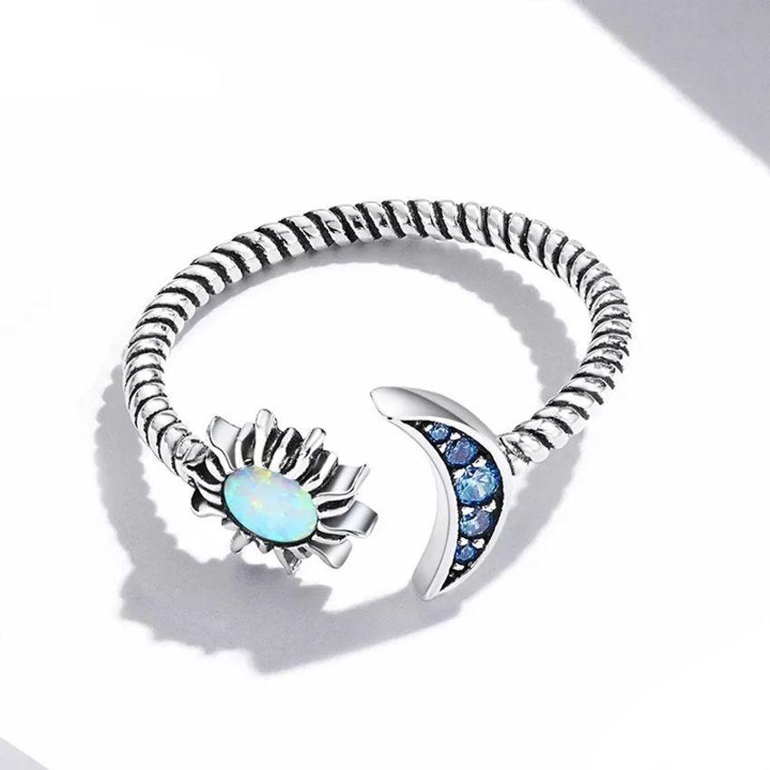Anillo Luna Sol Ajustable Plata 925 Opalo-2