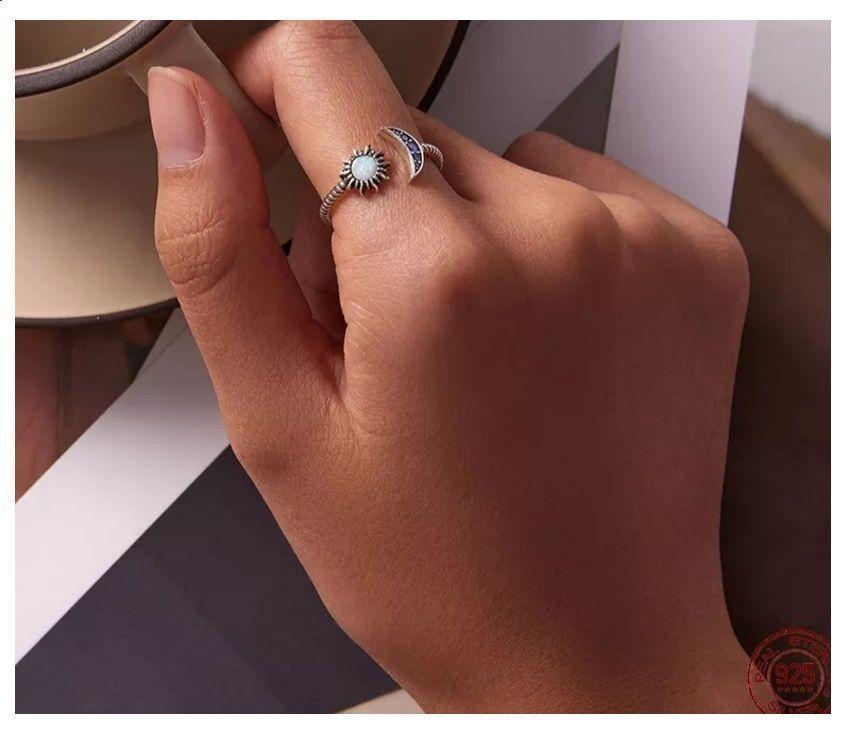 Anillo Luna Sol Ajustable Plata 925 Opalo-3