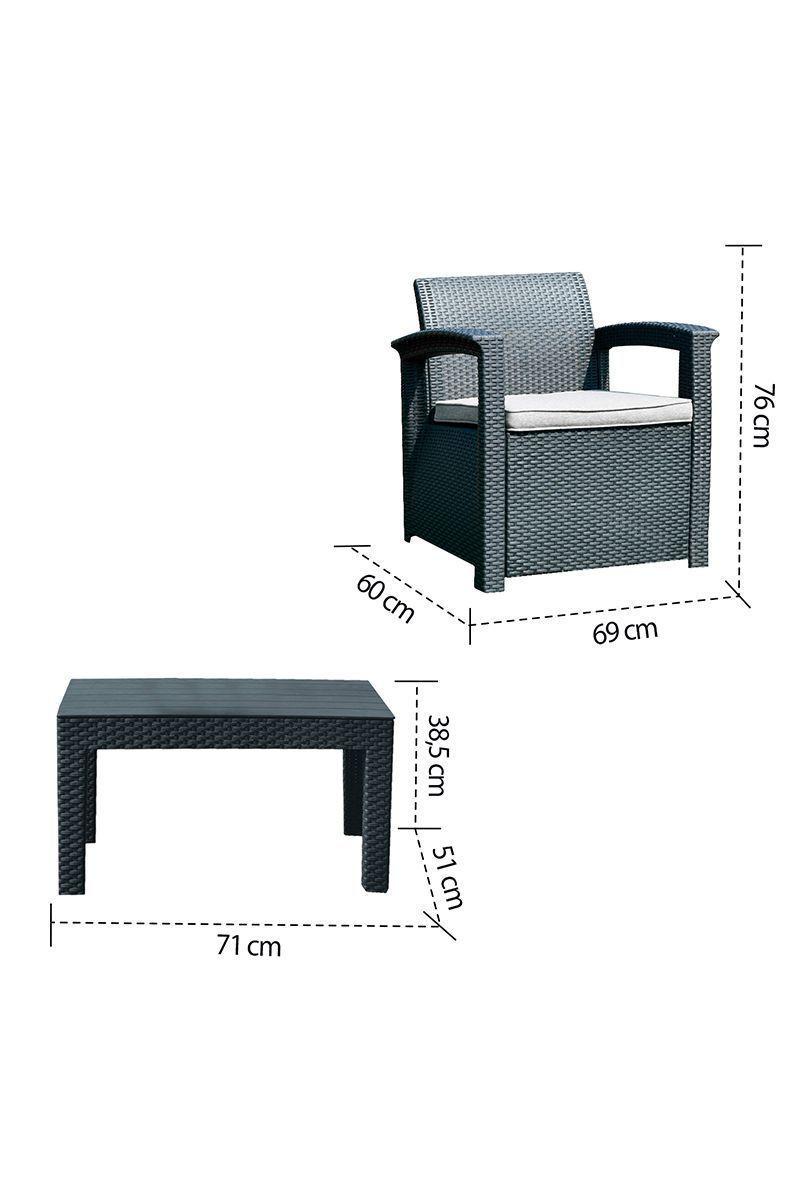 Juego de Terraza 3 Piezas 69x60x75,3cm Café-2