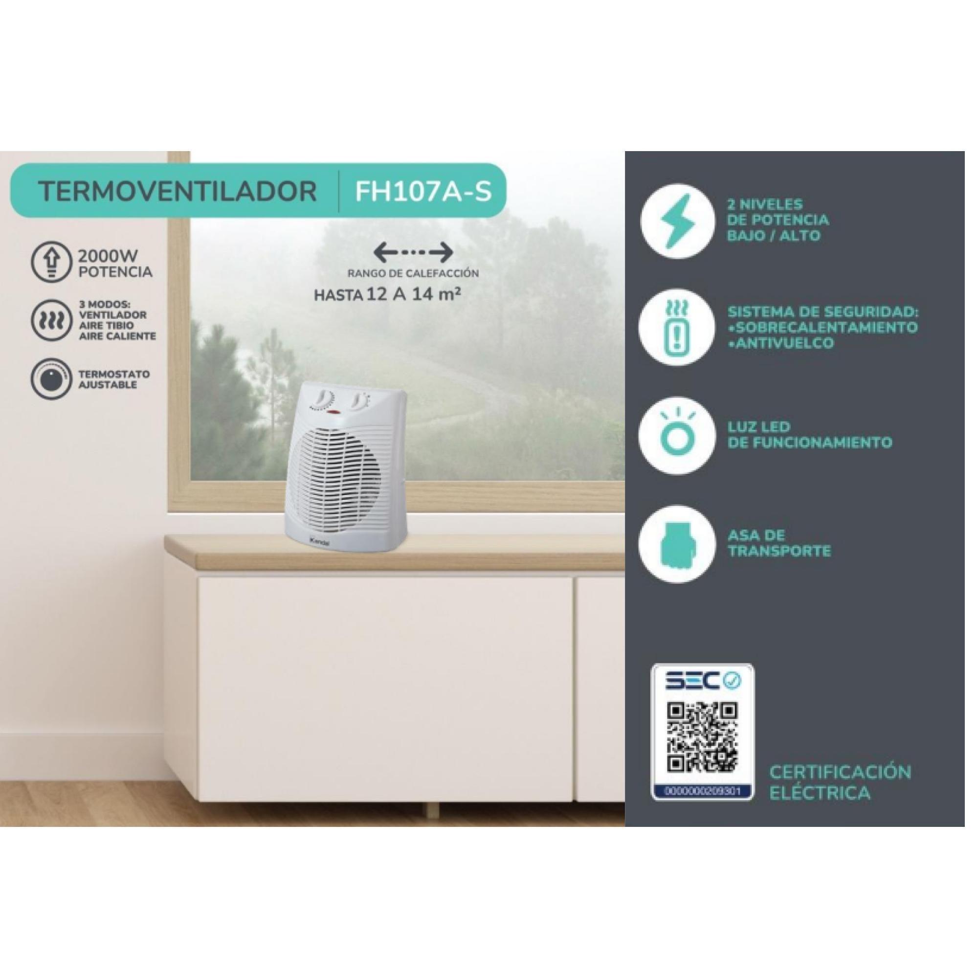 Termoventilador Calefactor Electrico 2000W 3 Mod FH107A-S Kendal-4