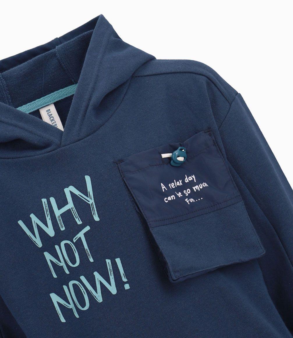 Polerón Capucha y Bolsillo Niño Azul Piedra Black and Blue-2