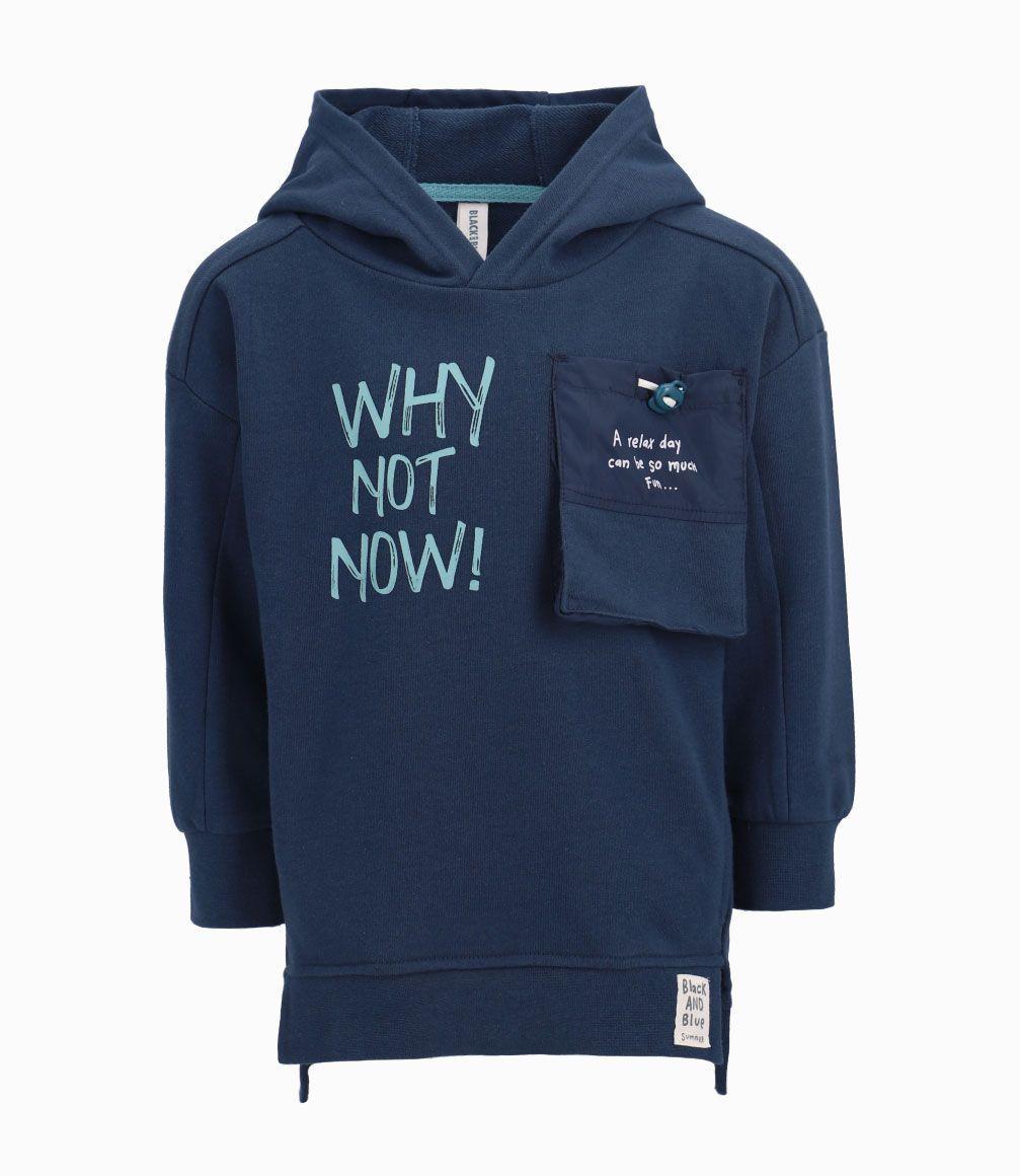 Polerón Capucha y Bolsillo Niño Azul Piedra Black and Blue-1