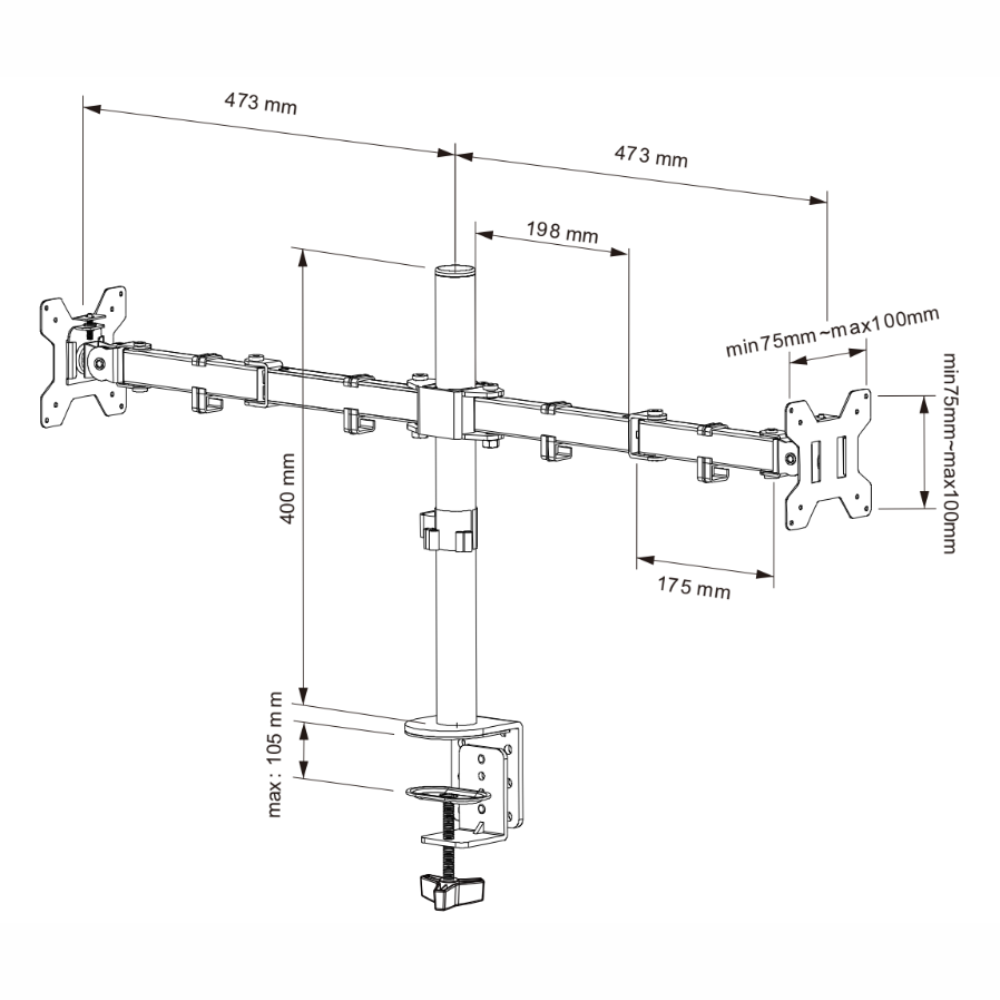 Soporte Doble 2 brazos para Monitor, ajustable base escritorio, 13″ – 32″-7