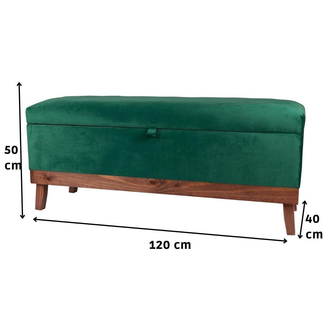 Banqueta con Baúl Incy Verde-Botella Felpa 120x40x50 cm Máxima Design-3