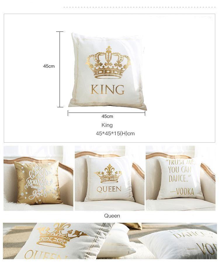 Cojín King lino blanco con estampado dorado-0