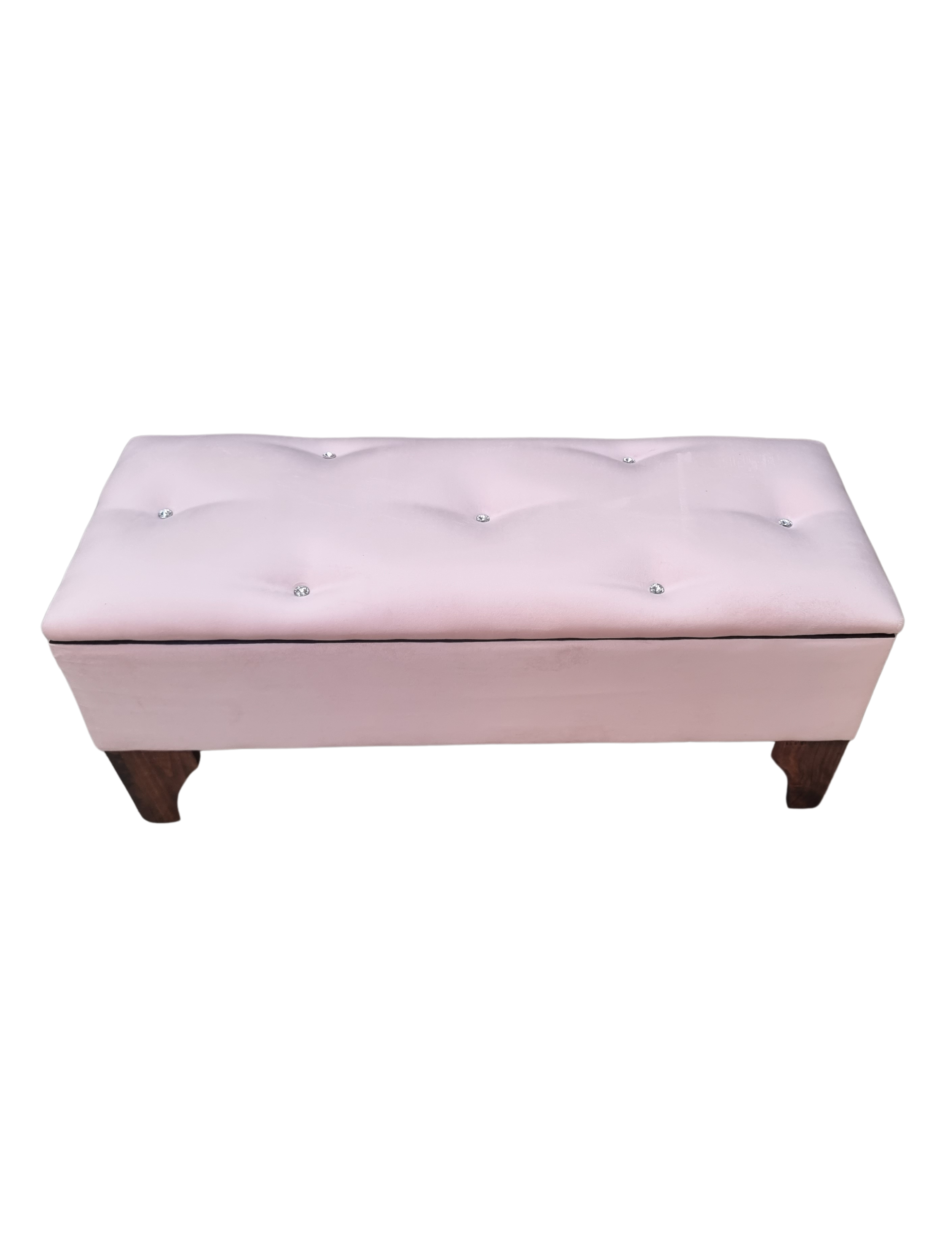 Banqueta  Baúl Botone Rosa Pastel Felpa Botón Diamante Rimar-3