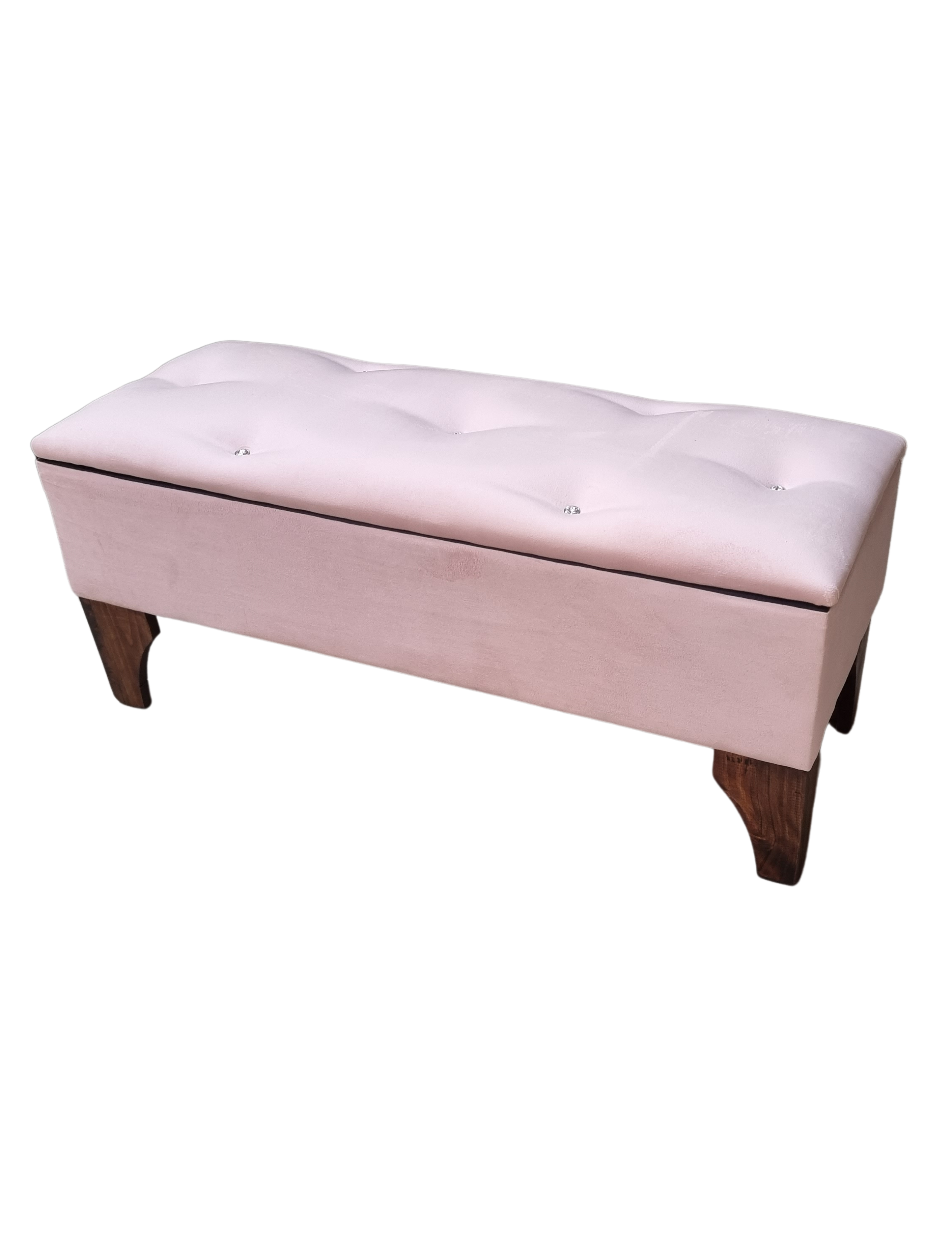 Banqueta  Baúl Botone Rosa Pastel Felpa Botón Diamante Rimar-2
