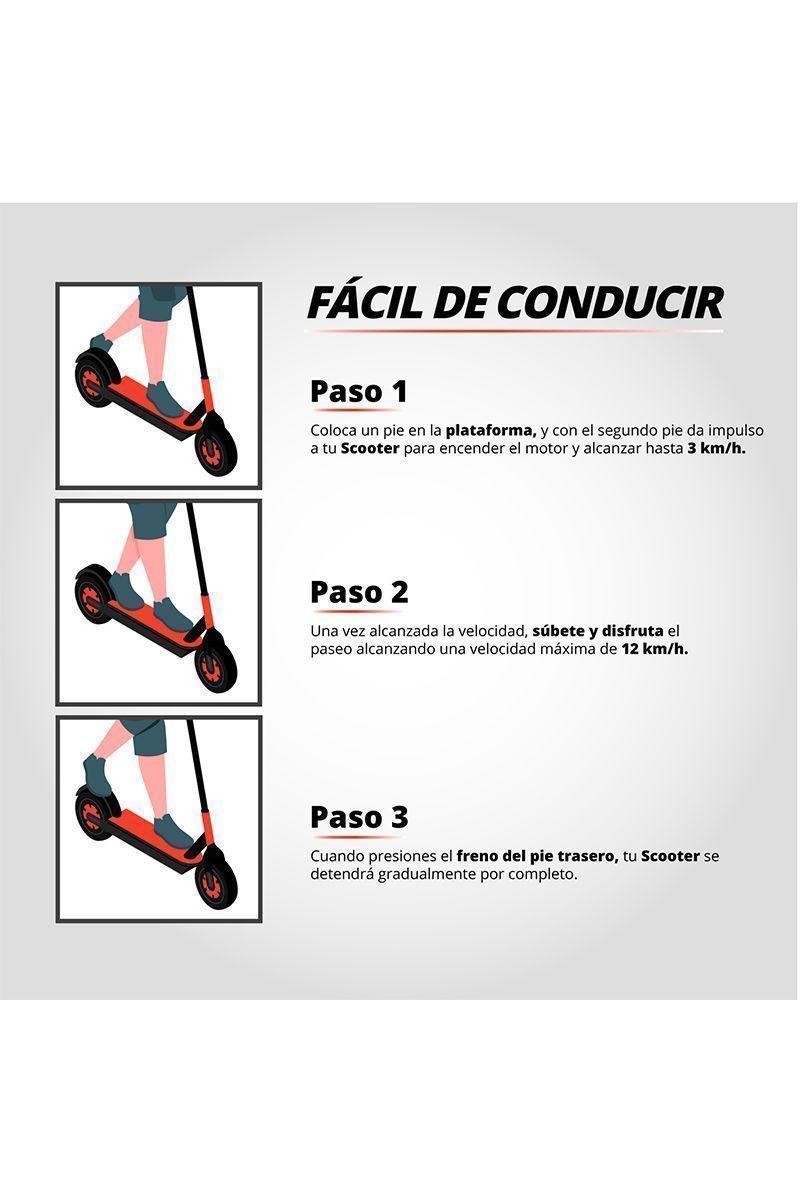 Scooter Eléctrico con Bocina y Luz Plegable Rojo-4