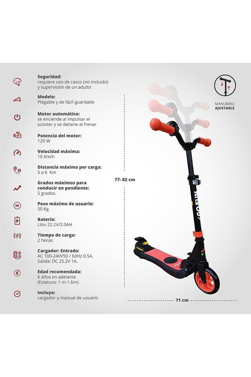 Scooter Eléctrico con Bocina y Luz Plegable Rojo-2