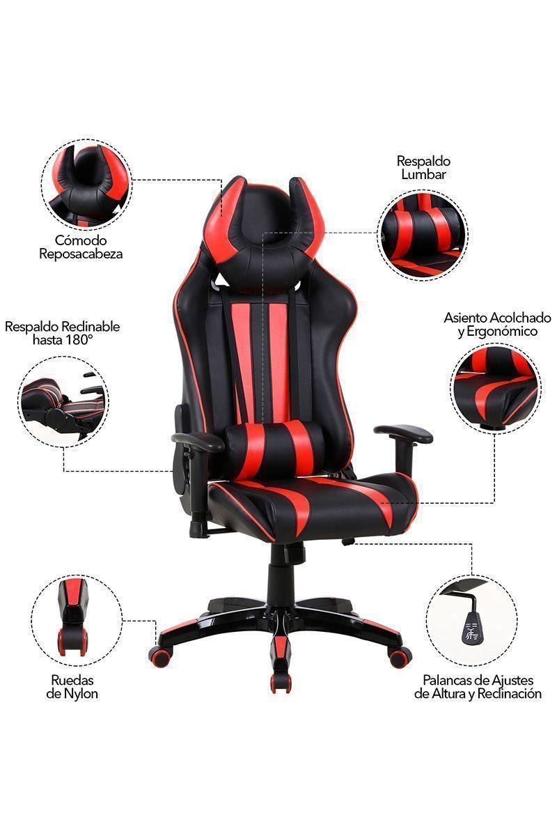 Silla Gamer Racing Reclinable Rojo-4