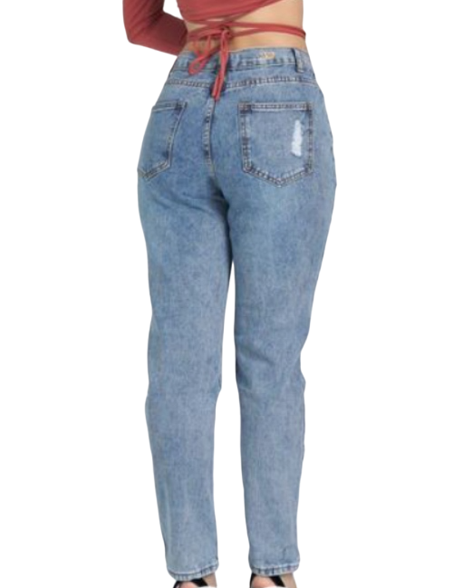 Jeans mujer Mom destroyed celeste rígido-2