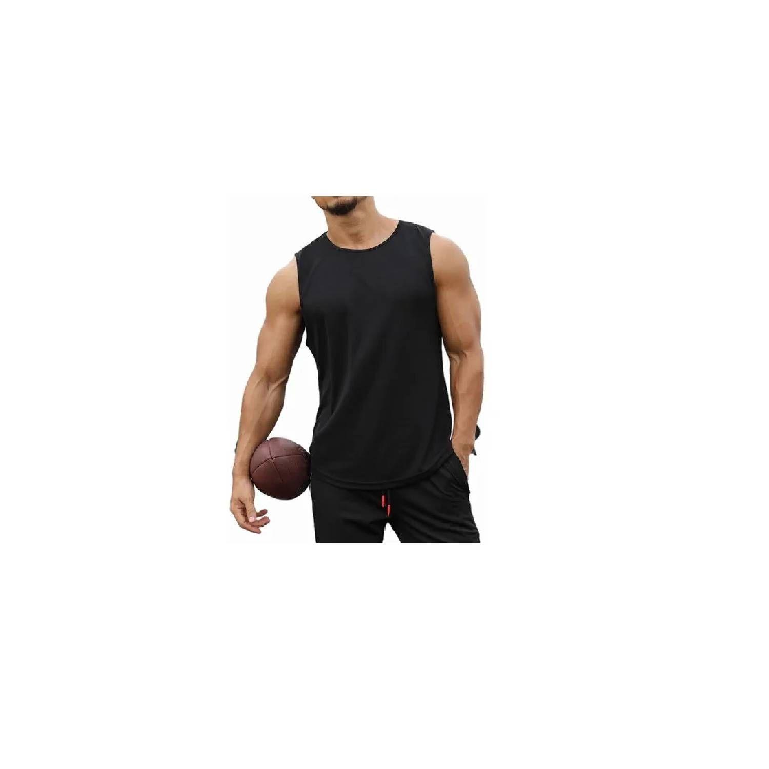 Polera Deportiva Musculosa Hombre Gimnasio Algodón Negro-2