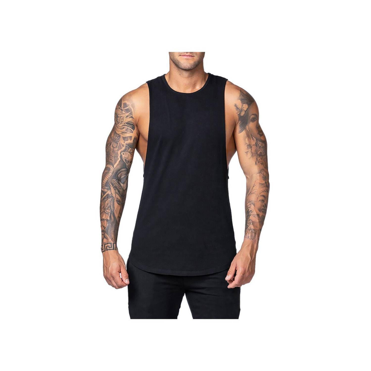 Polera Deportiva Musculosa Hombre Gimnasio Algodón Negro-1