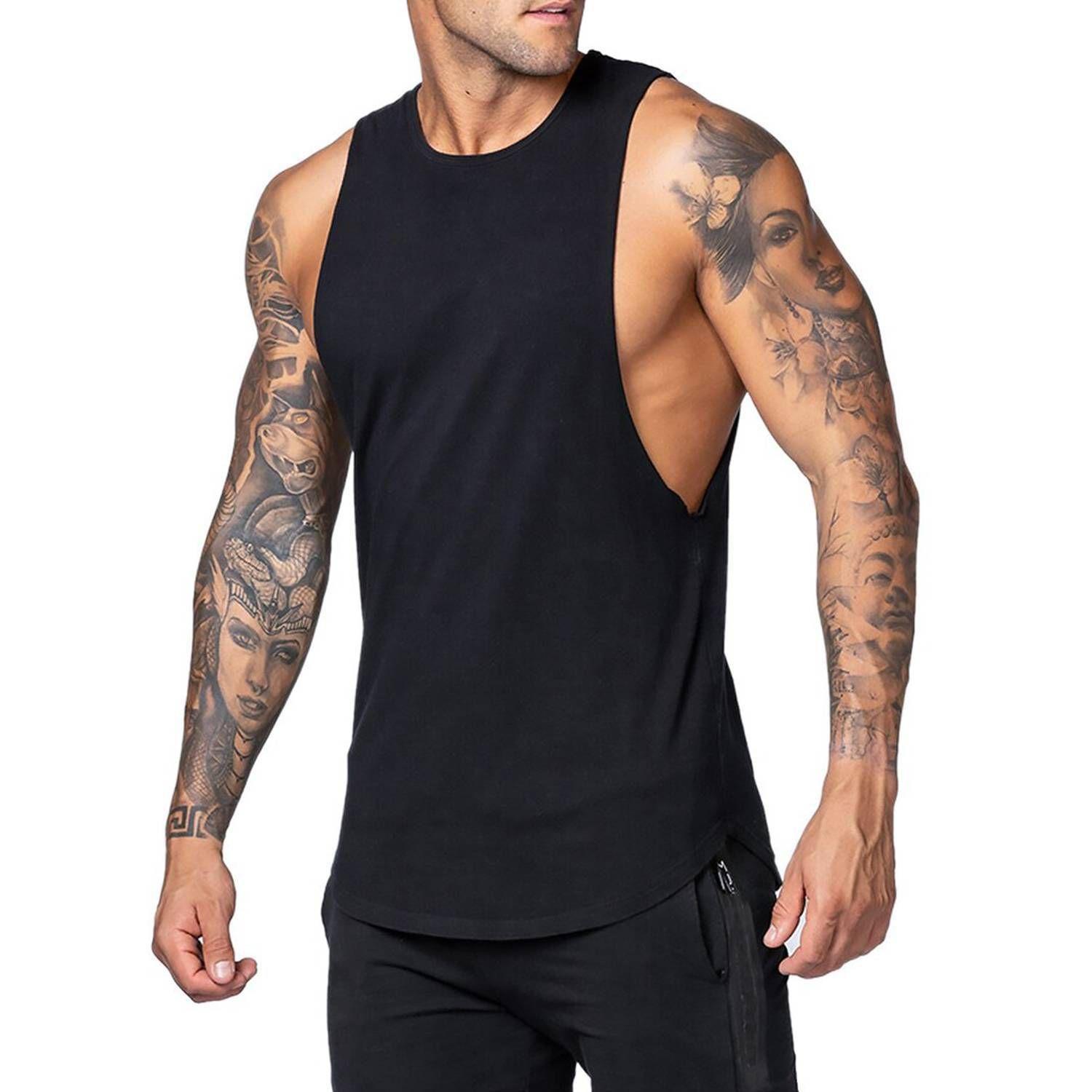 Polera Deportiva Musculosa Hombre Gimnasio Algodón Negro-0