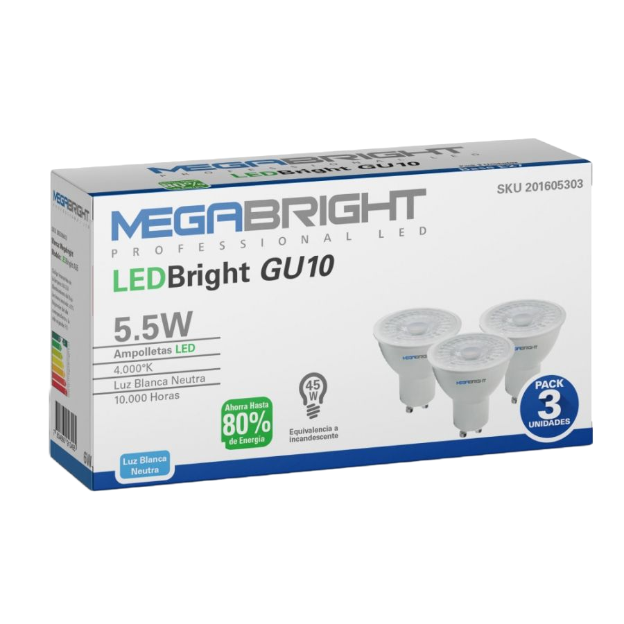 Ampolleta Led Gu10 5.5w 4000k Pack 3-3