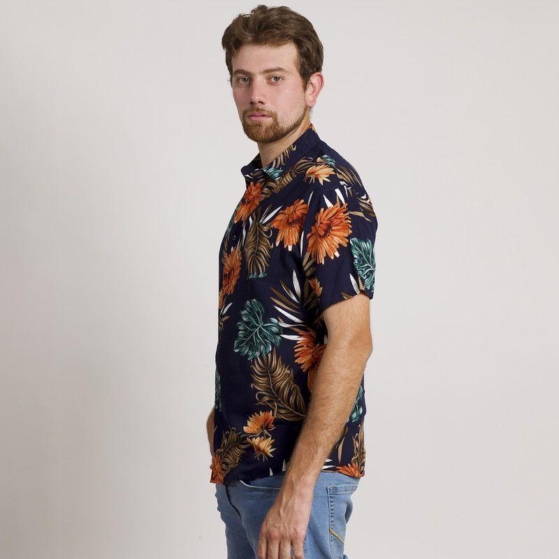 CAMISA HOMBRE MANGA CORTA HAWAIANA AZUL-3