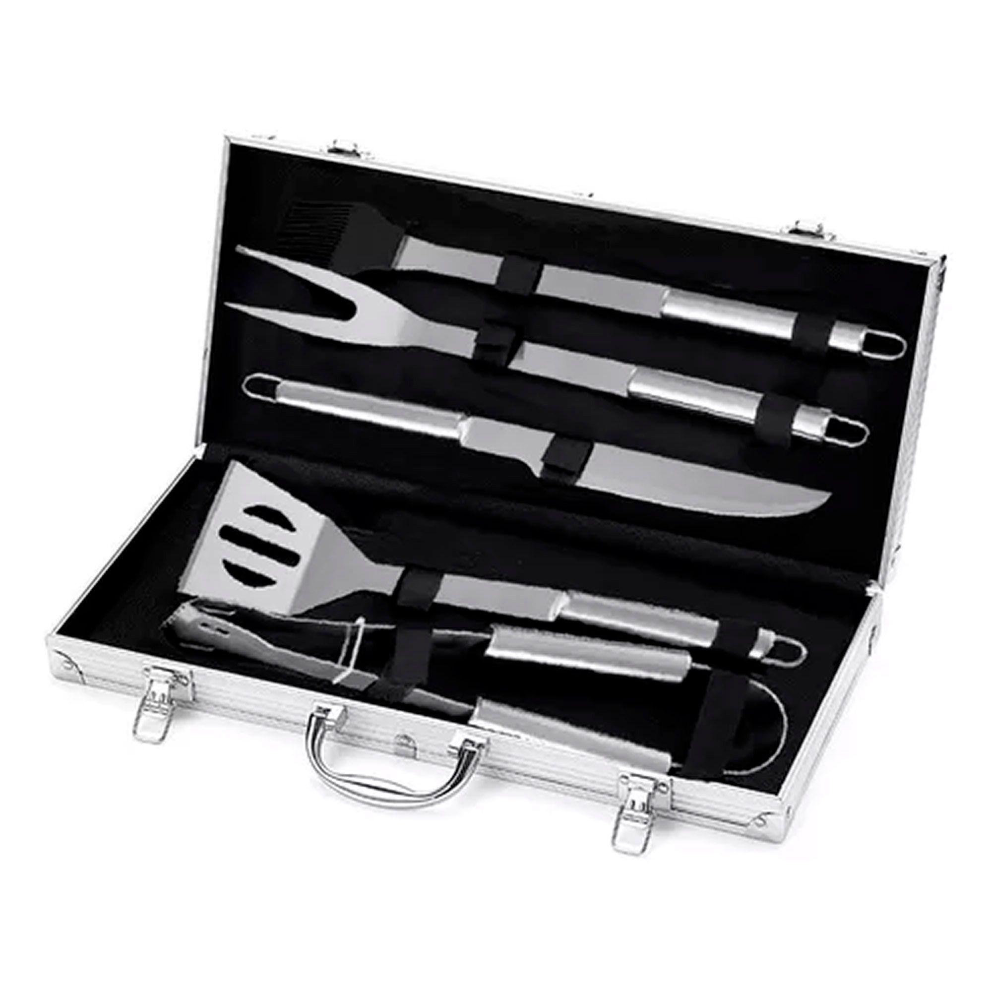 Set Parrillero Asado Barbacoa 5 Pcs En Maleta Kit -0