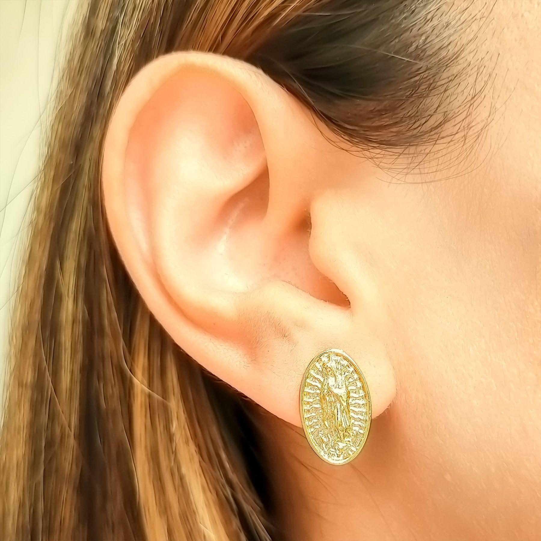 Aros Medalla Virgen de Guadalupe Enchapado Oro 18K-2