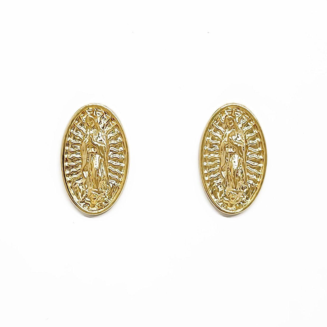 Aros Medalla Virgen de Guadalupe Enchapado Oro 18K-0