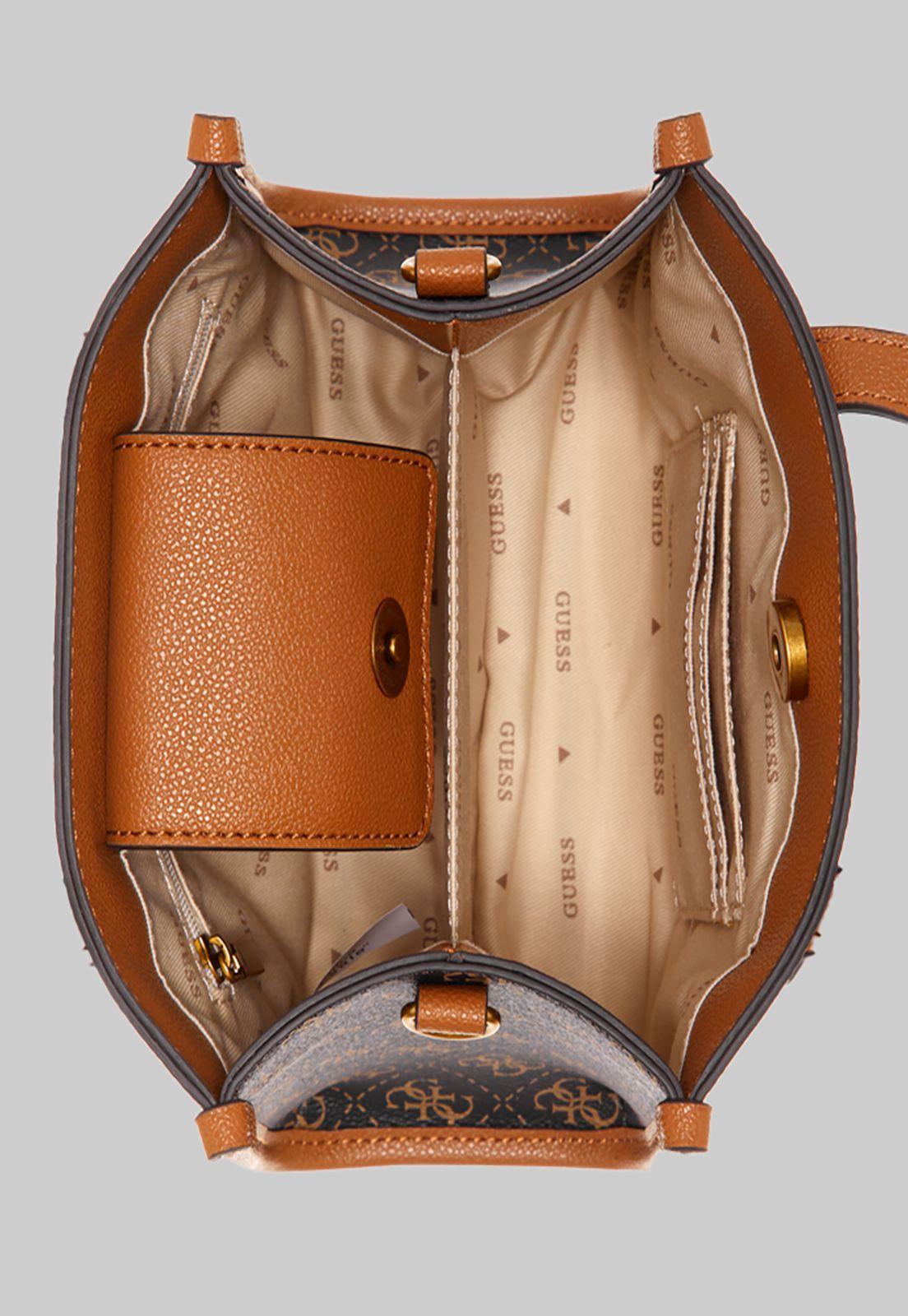 Mini Cartera Guess Silvana 2 Cmprtmnt Mini Tote Bga Café-3