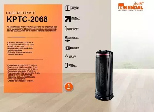 Calefactor Ptc Oscilante 2000w Kendal Kptc-2068-1